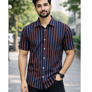 Mens Half Sleeve Strip Shirt